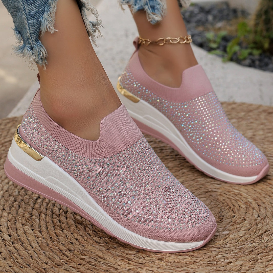Damen modische Slip-On Sneakers mit Glitzer-Applikationen EB