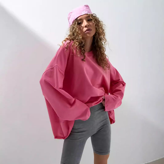 Damen weites Sweatshirt mit Rundhalsausschnitt und verlängertem Oversize-Schnitt EB