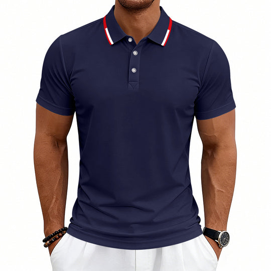 Herren nan tailliertes Kurzarm-Poloshirt mit Kontrastkragen aus atmungsaktivem Piqué EB