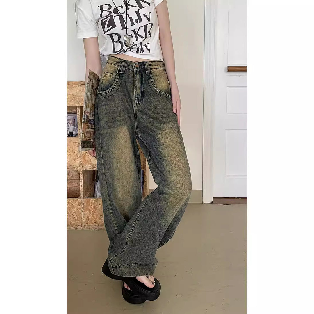 Damen Weite Jeans im lässigen Vintage-Stil mit hohem Bund EB