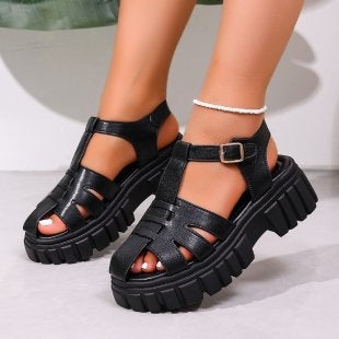 Damen Sportliche Plateau-Sandalen mit robustem Riemen-Design EB