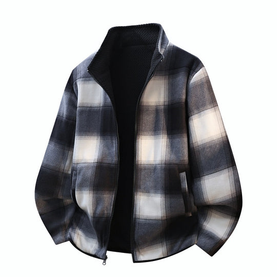 Herren strukturierte Fleece-Overlayerjacke mit kontrast-Brusttasche und Zwei-Wege-Reißverschluss EB
