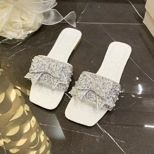 Damen Glamouröse Slides mit funkelnden Rhinestone-Schleifen EB