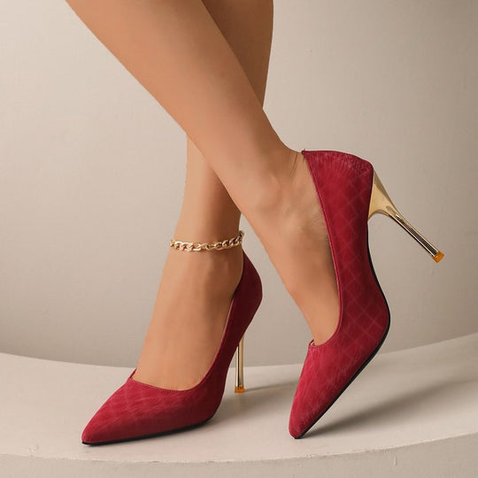 Damen spitze Stiletto-Pumps mit funkelndem Goldabsatz EB