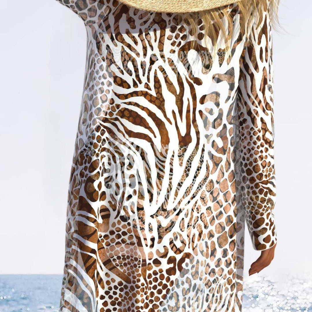 Damen Bikini-Set mit modischem animalischem Muster und stilvollem Überwurf EB
