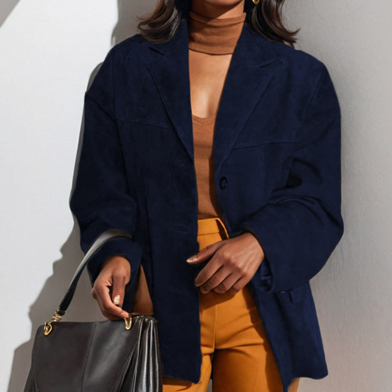 Damen modische Übergangsjacke aus samtähnlichem Material mit praktischen Taschen EB
