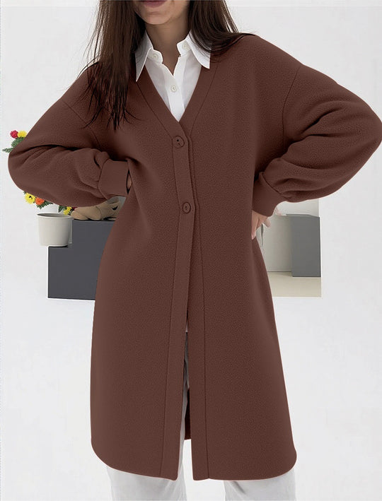 Damen gemütlicher Strickcardigan mit V-Ausschnitt und modischem Knopfverschluss EB