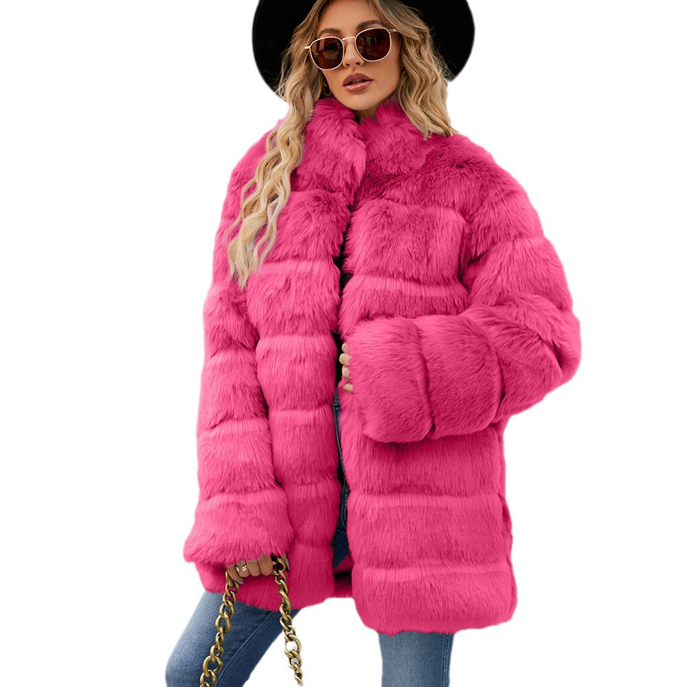 Damen Luxuriöse Kunstpelzjacke mit lockeren Ärmeln und voluminösem Schnitt EB