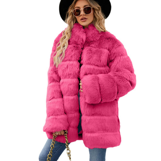Damen Luxuriöse Kunstpelzjacke mit lockeren Ärmeln und voluminösem Schnitt EB