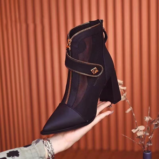 Damen modische Ankle Boots mit Reißverschluss und Mesh-Einsätzen EB