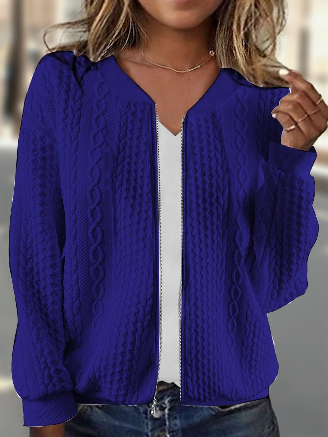 Damen Strick-Bomberjacke mit Zipper und Zopfmuster EB
