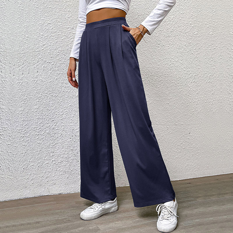 Damen weite Chinohose mit elegantem Faltenwurf und hohem Bund EB