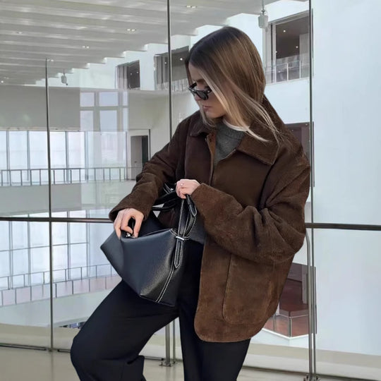 Damen Modische Jacke mit oversized Schnitt und lässigen Taschen EB