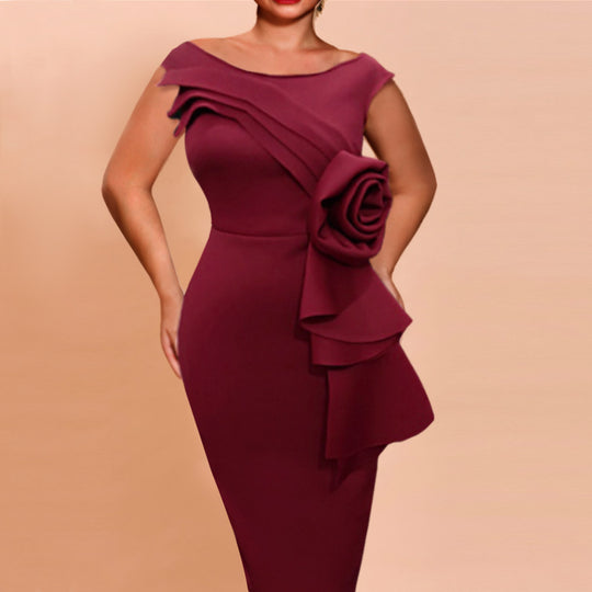 Damen figurbetontes Kleid mit schicker Rüschenapplikation EB