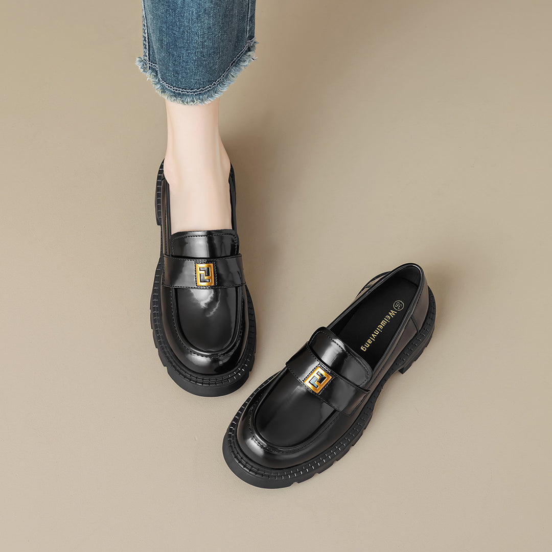 Damen elegante Mokassin-Slipper mit modischem Riemen und stabiler Gummisohle EB