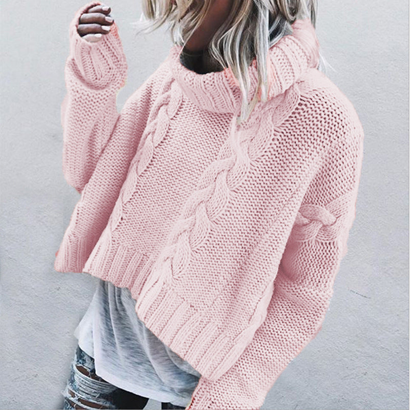 Damen Grobstrickpullover mit hohem Kragen und einzigartigem Zopfmuster EB
