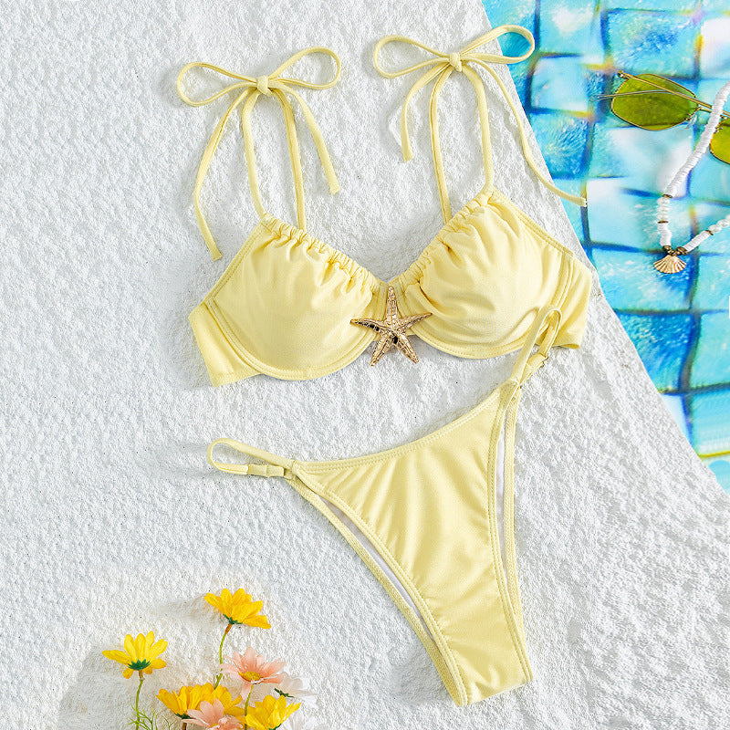 Damen Push-Up-Bikini mit dekorativem Muschelverschluss EB