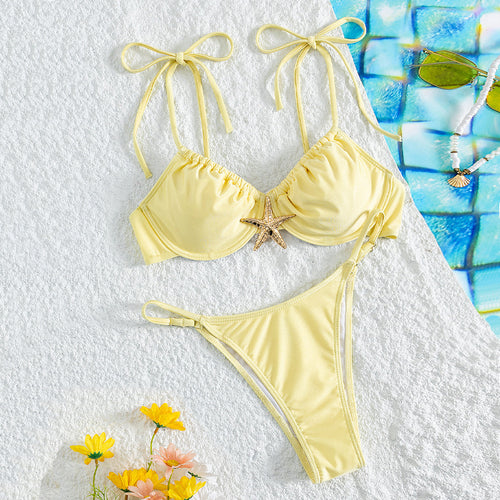 Damen Push-Up-Bikini mit dekorativem Muschelverschluss EB