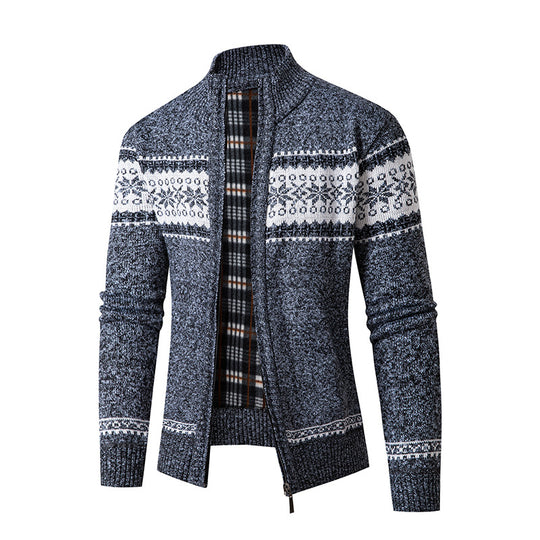 Herren Strickjacke mit hohem Kragen und modernem Zipper EB