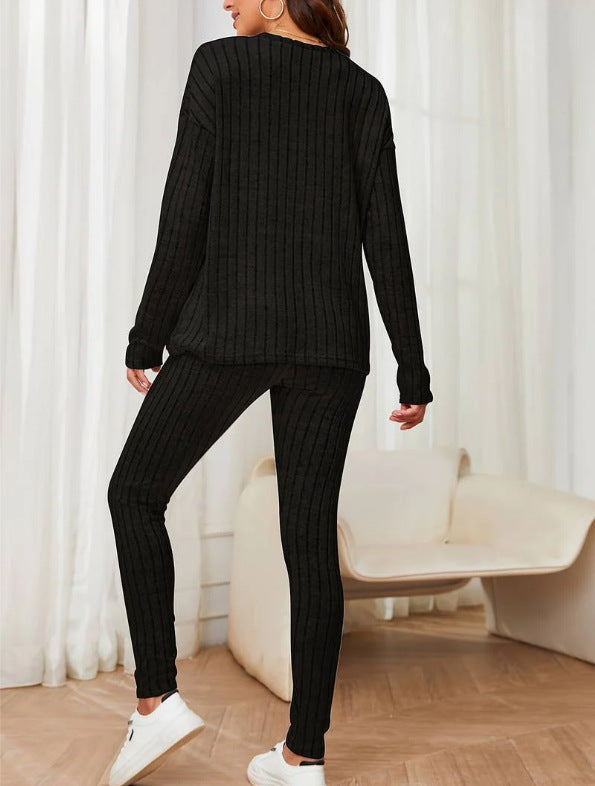 Damen Loungewear-Set mit geripptem Design und weitem Schnitt EB