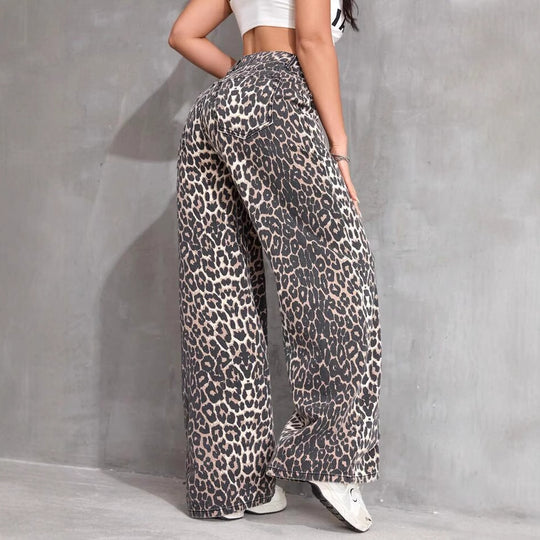 Damen Weite Jeans mit Wildleder-Optik und hoher Taille EB