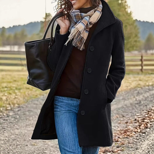 Damen nan taillierter Wollmix-Mantel mit großer Knopfleiste und Eingrifftaschen EB