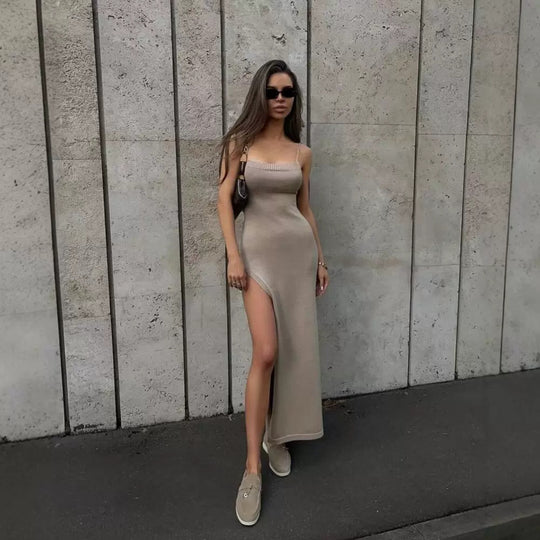 Damen lässiges Maxikleid mit verstellbaren Trägern und elegantem Rücken EB