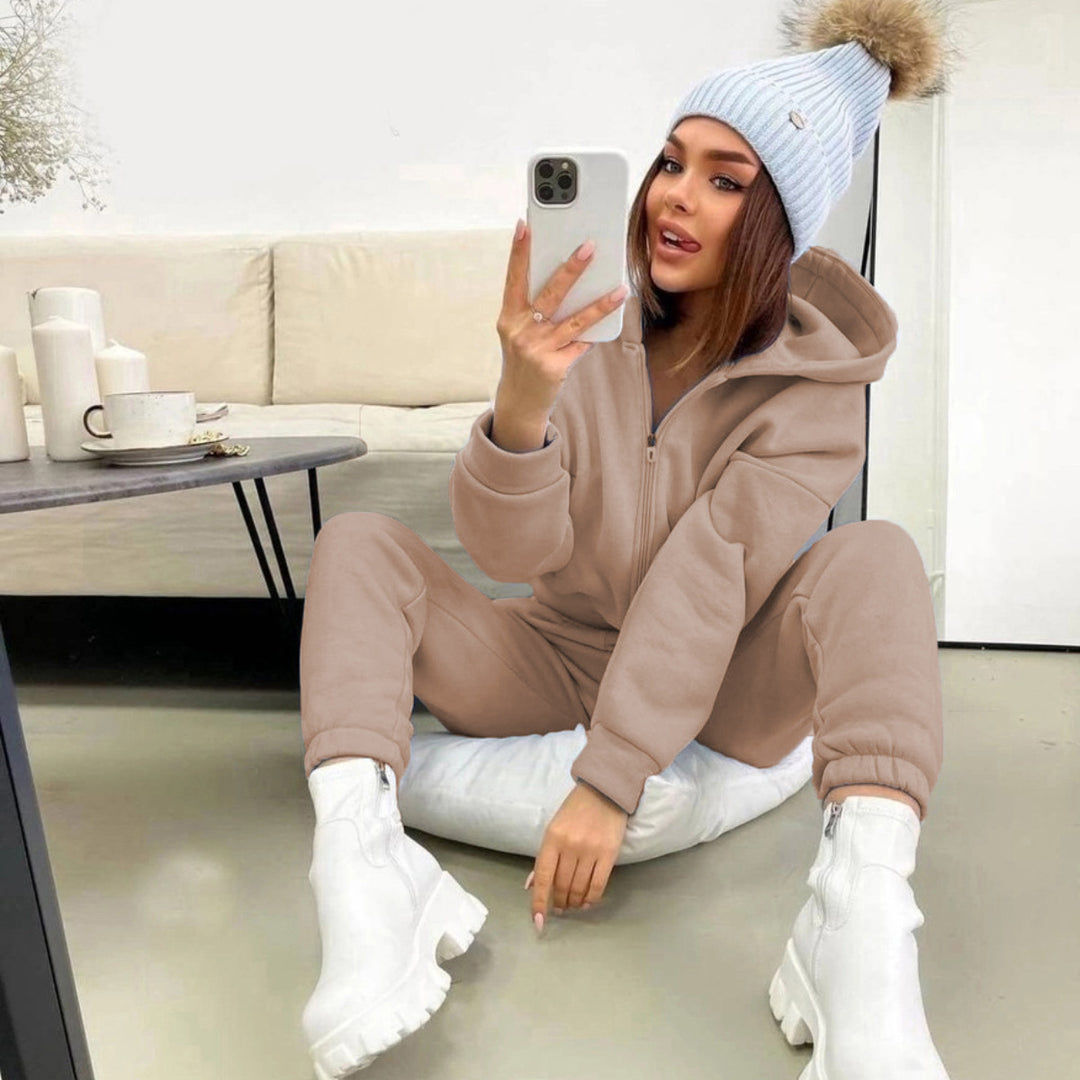 Damen nan weiches Reißverschluss-Hoodie und taillierte Komfort-Jogginghose Set mit innenliegendem Fleece EB