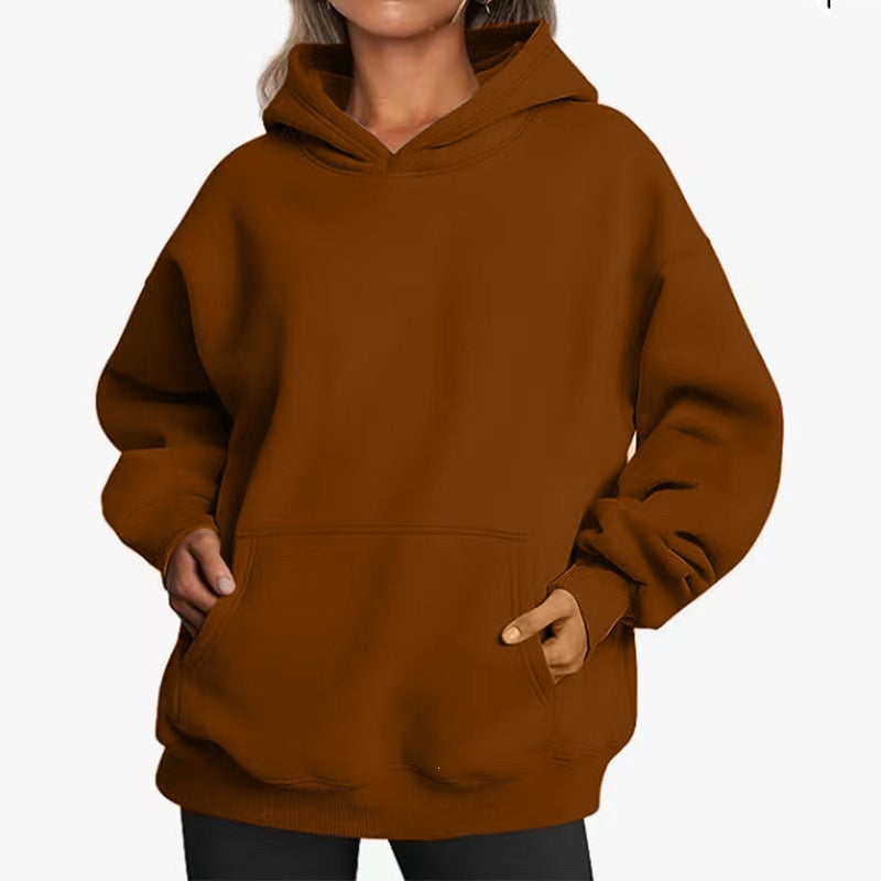 Damen nan Oversize-Kapuzenpullover mit Raglanärmeln, Kängurutasche und weichem Fleece-Innenfutter EB