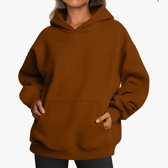 Damen nan Oversize-Kapuzenpullover mit Raglanärmeln, Kängurutasche und weichem Fleece-Innenfutter EB
