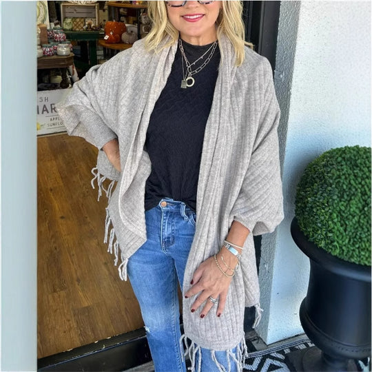 Damen vielseitiger Poncho mit Fransen EB