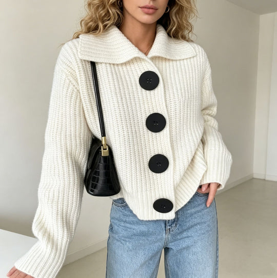 Damen Grobstrick-Cardigan mit breitem Umlegekragen EB