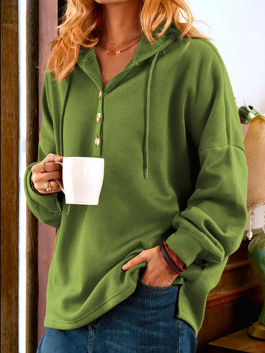 Damen Kapuzenpullover mit Knopfleiste und lässigem Schnitt EB