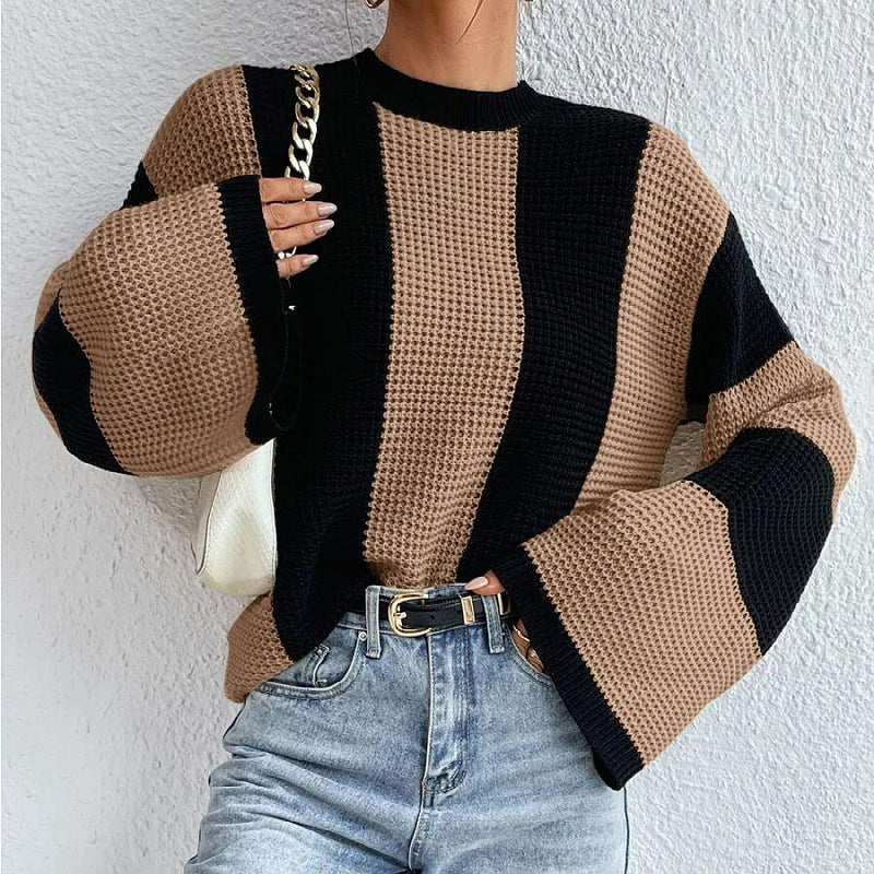 Damen Strickpullover mit einzigartiger Waffelstruktur und breiten Ärmeln EB