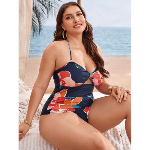 Damen Einteiler Badeanzug mit floralem Cut-Out und verstellbaren Trägern EB