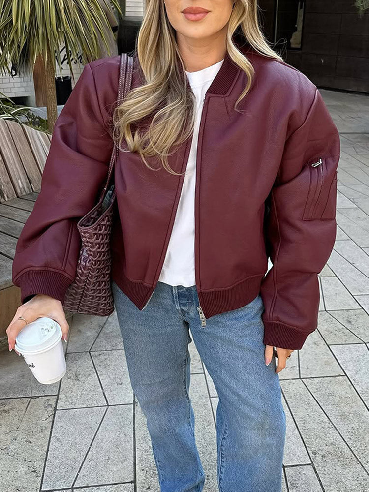 Damen Lässige jacke mit voluminösen Ärmeln und Reißverschluss EB