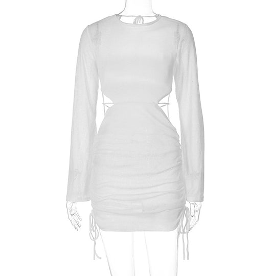Damen kurzes Kleid mit durchscheinenden Einsätzen und seitlicher Raffung EB