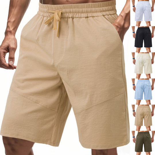 Herren nan knielange Leinenmix-Shorts mit elastischem Kordelzugbund und seitlichen Schubtaschen EB