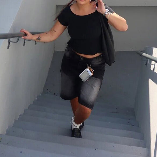 Damen Denim-Shorts mit lässigem Schnitt und mittlerer Leibhöhe EB