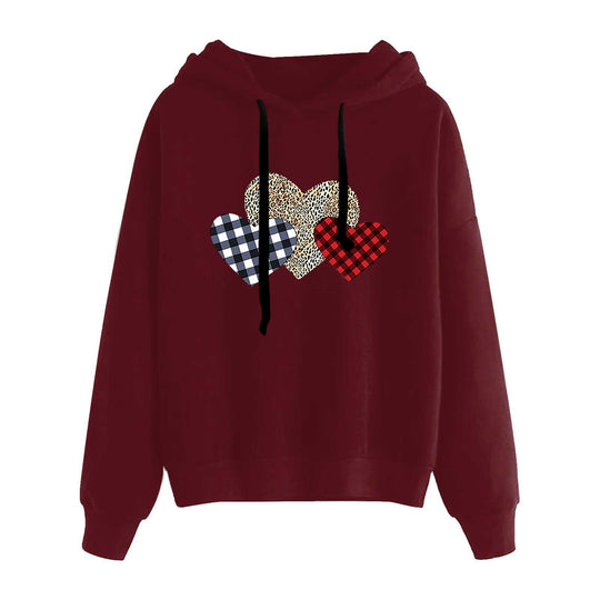 Damen nan lässiger Oversize Kapuzenpullover mit Herz‑und‑Pfotenprint, Kordelzug und gerippten Bündchen EB