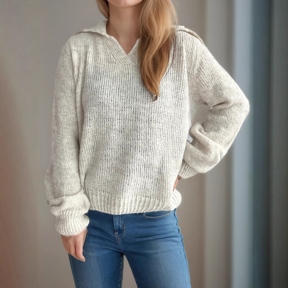 Damen lässiger Pullover mit voluminösen Ärmeln und modernem Strukturstrick EB