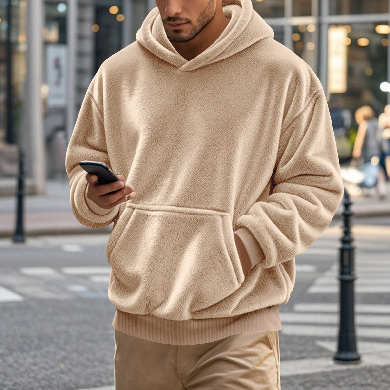 Herren nan kuscheliger Oversize-Fleece-Hoodie mit Kängurutasche und geripptem Saum EB