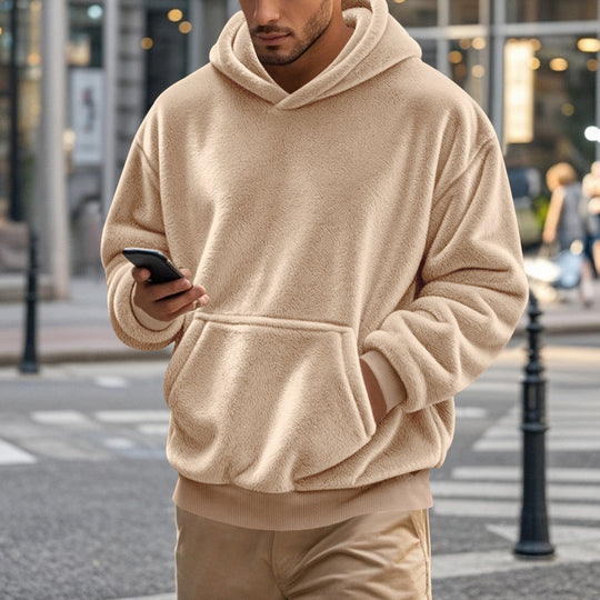 Herren nan kuscheliger Oversize-Fleece-Hoodie mit Kängurutasche und geripptem Saum EB