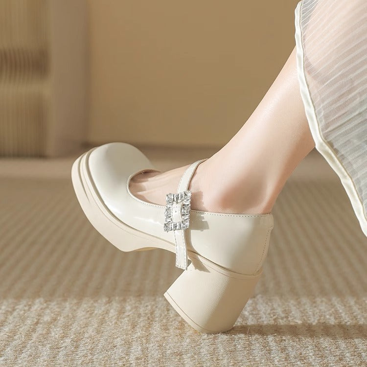 Damen elegante Blockabsatz-Pumps mit modischer Schnallenverzierung EB