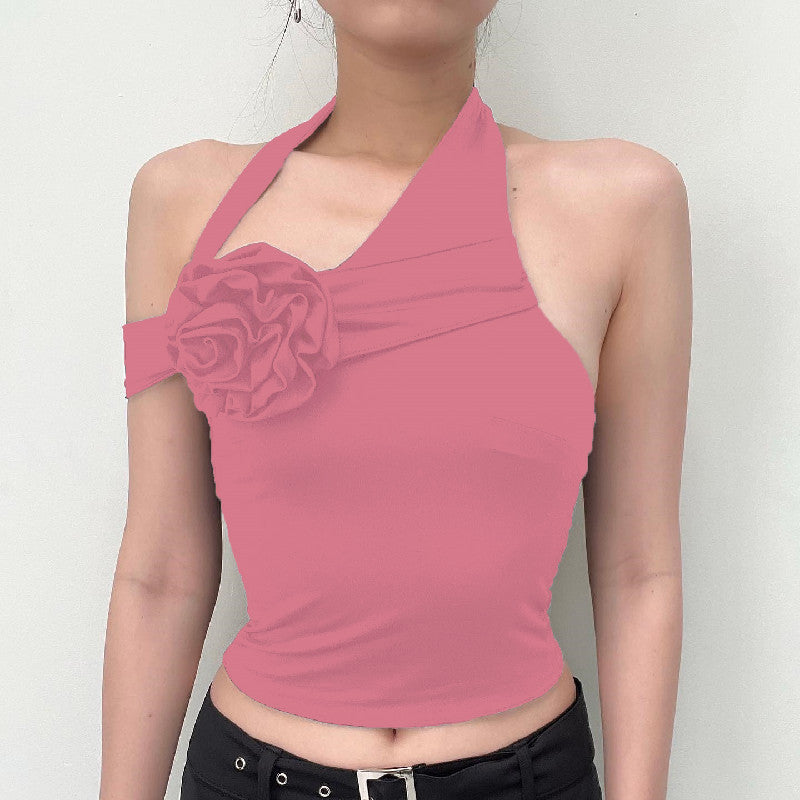 Damen asymmetrisches Top mit floraler Applikation und verstellbarem Träger EB