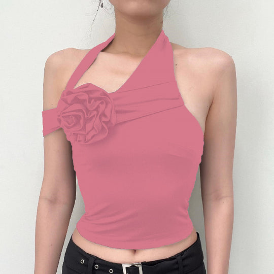 Damen asymmetrisches Top mit floraler Applikation und verstellbarem Träger EB
