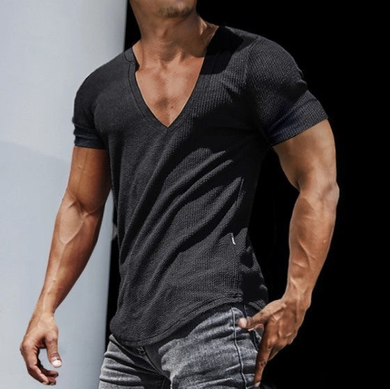 Herren V-Ausschnitt T-Shirt mit strukturierter Oberfläche EB