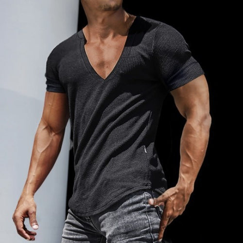 Herren V-Ausschnitt T-Shirt mit strukturierter Oberfläche EB