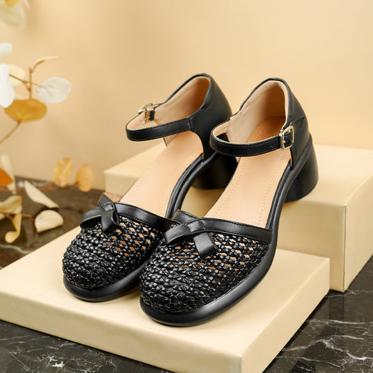Damen Ballerinas mit elegantem Riemchen und modischem Flecht-Design EB