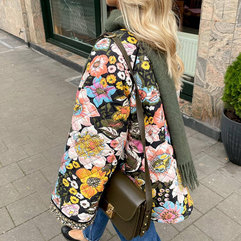 Damen Steppjacke mit floralem Design und weiten Ärmeln EB